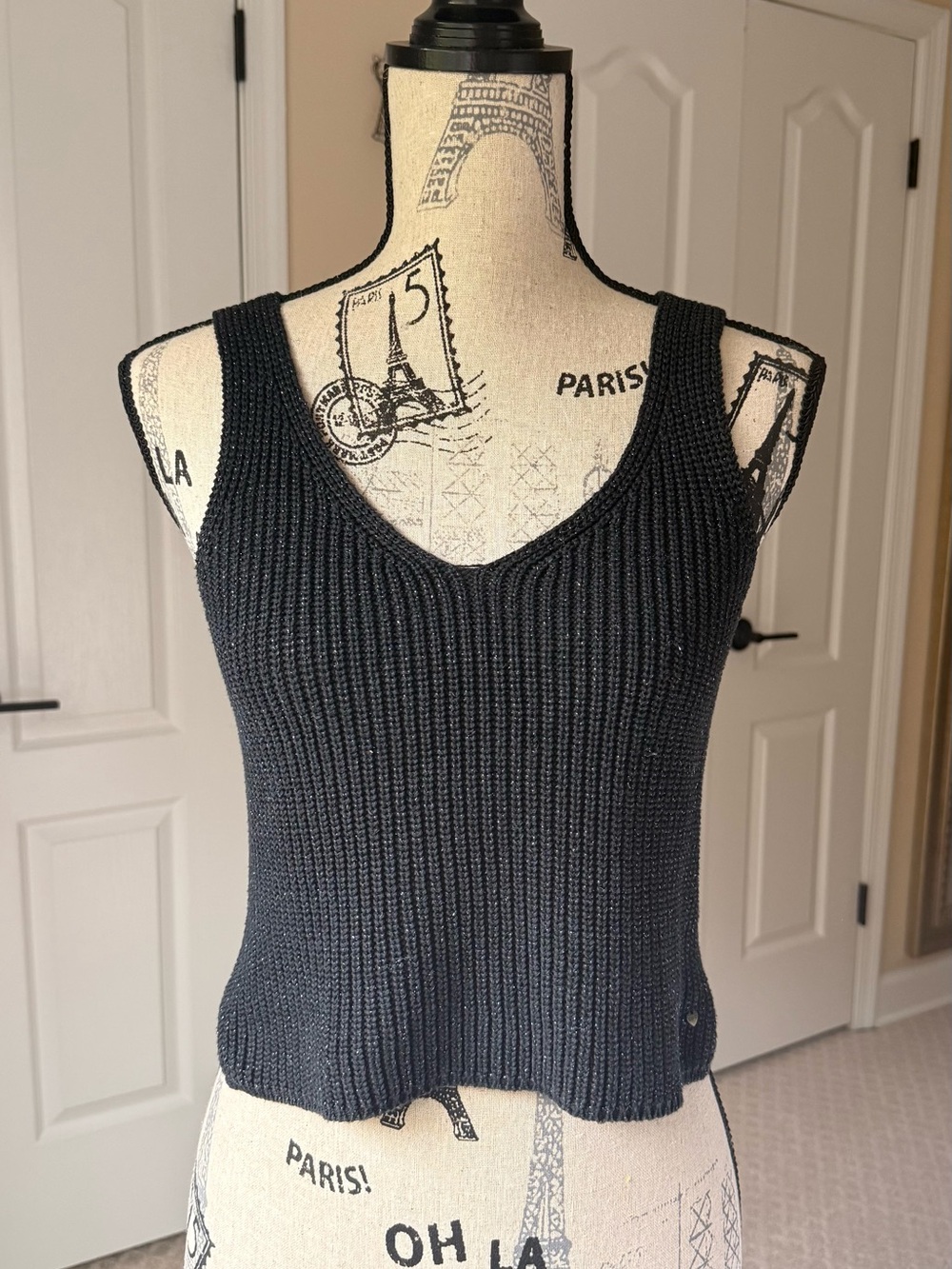 Brownie Spain Black Sparkle Knit Tank Top V-Neck
